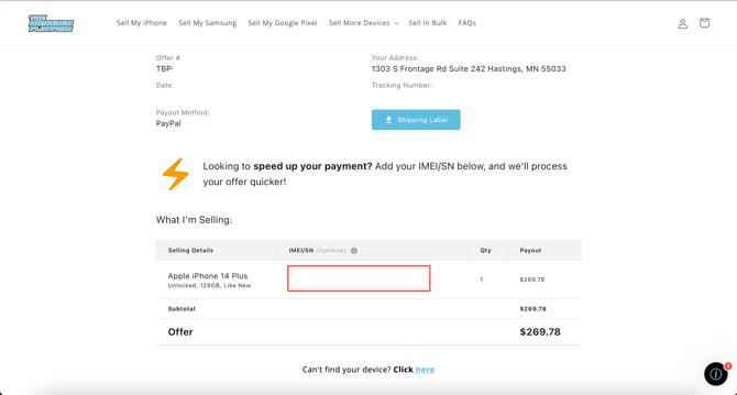 Speed Up Payment By Providing the IMEI_SN
